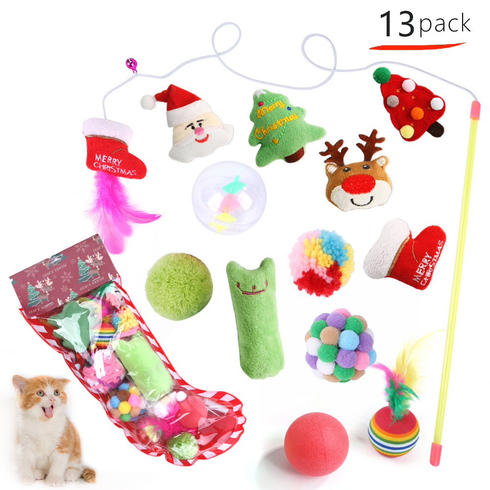 Pet supplies explosive Christmas cat toy set cat teasing stick boredom interactive cat supplies manufacturers wholesale