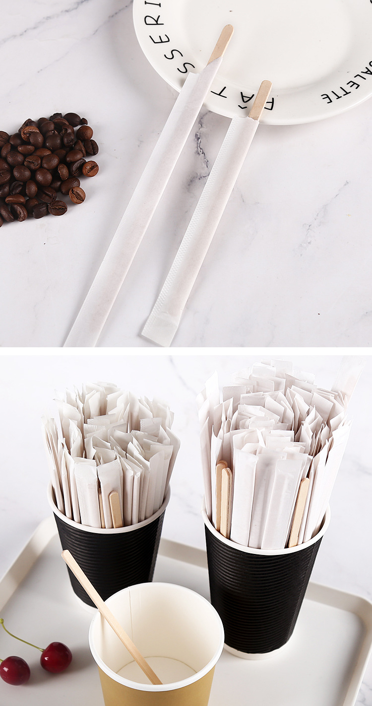 一次性桦木搅拌棒木制咖啡饮料奶茶纸包独立简装加厚硬质19cm