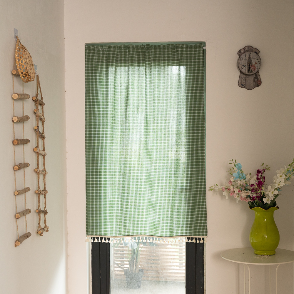 日系纯色条纹布艺短挂帘北欧隔断门帘厨房遮羞咖啡厅半帘韩国跨境