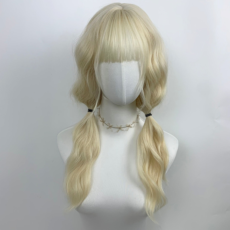 假发白金色公主头长卷发假发女双马尾扎辫子52cm全头套式-阿里巴巴