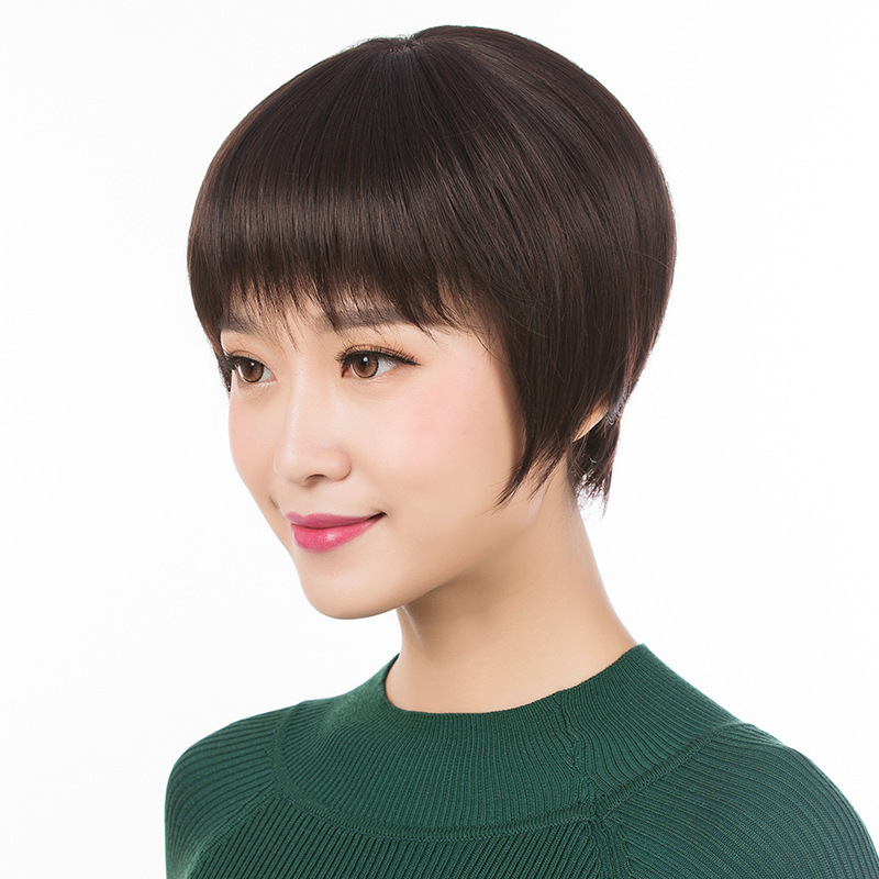 假发女短发短直发中老年妈妈短发逼真发型碎刘海头套夏季轻薄款
