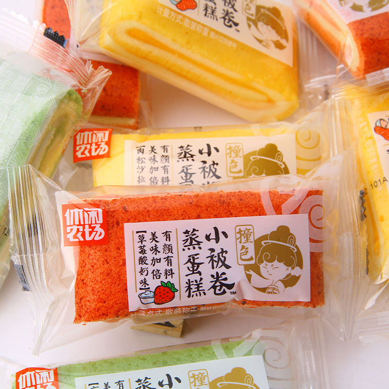 休闲农场撞色小被卷蒸蛋糕4斤整箱批发 毛巾卷点心糕点休闲食品