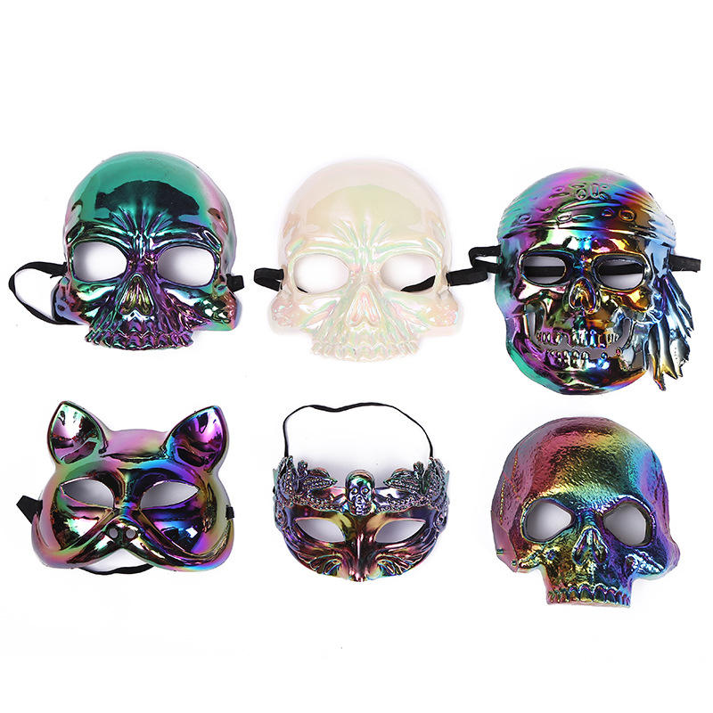 创意新款电镀炫彩骷髅面具化装舞会鬼脸面罩鬼屋装扮npc装饰道具