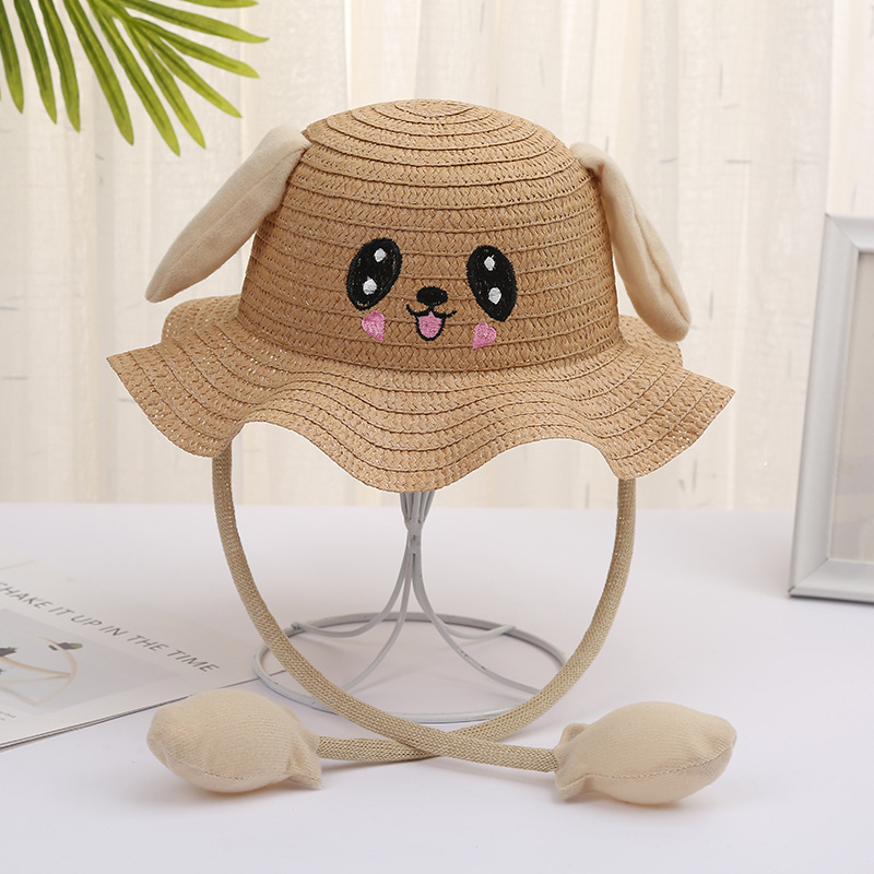 Douyin Same Style Moving Rabbit Ears Children's Hat Cute Airbag Cartoon Baby Straw Hat Summer Travel Sun Hat