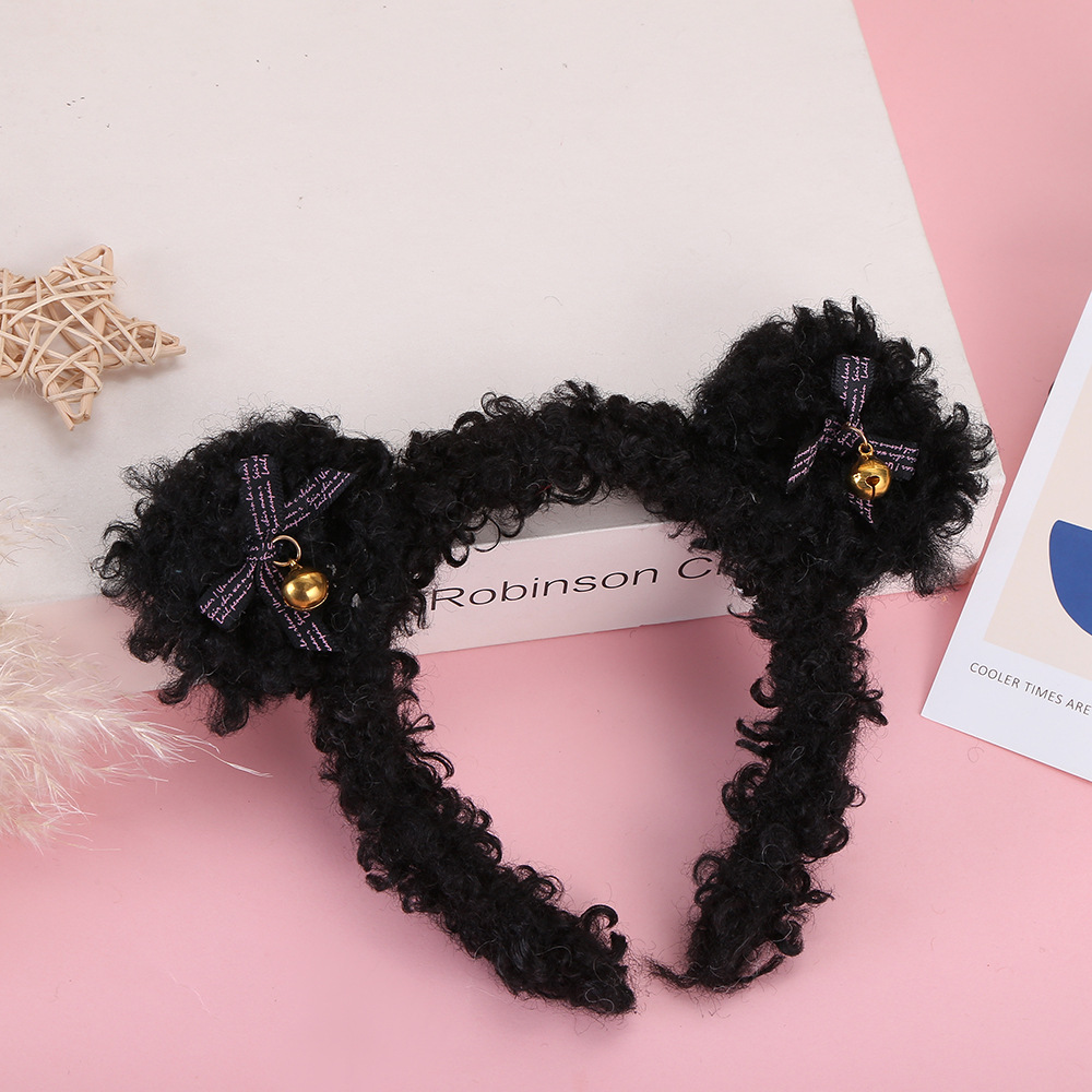 New Cartoon Cute Plush Bear Ears Bell Headband Lamb Fur Wash Face Hair Band Animal Hair Accessories