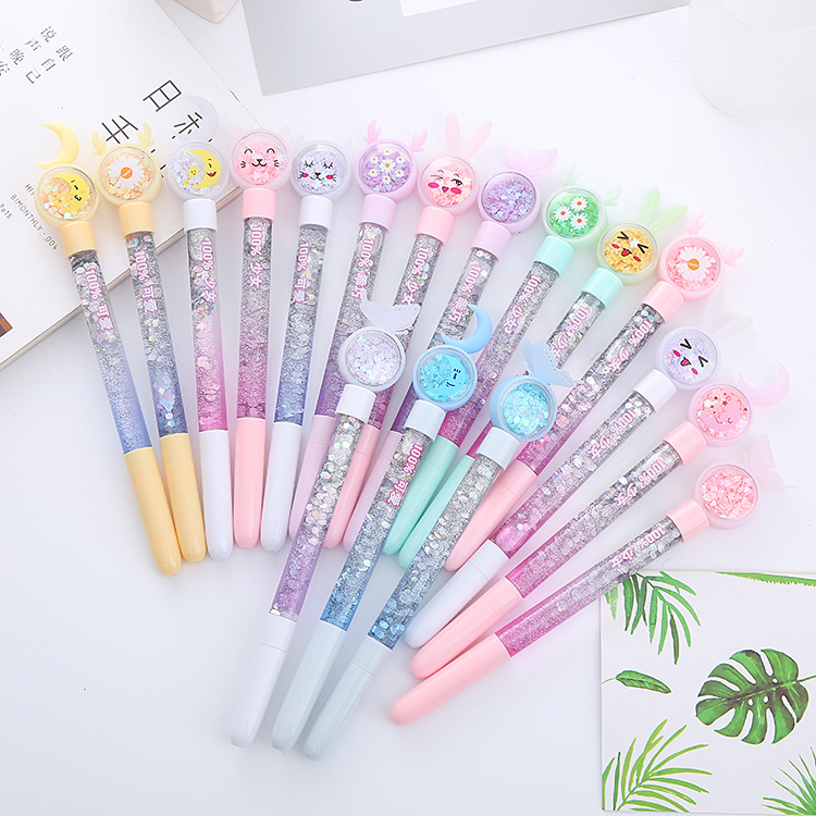 INS Girl Heart Sequins Gel Pen Oil Quicksand Pen Good-looking Student Pen Creative Stationery Office Signature Pen