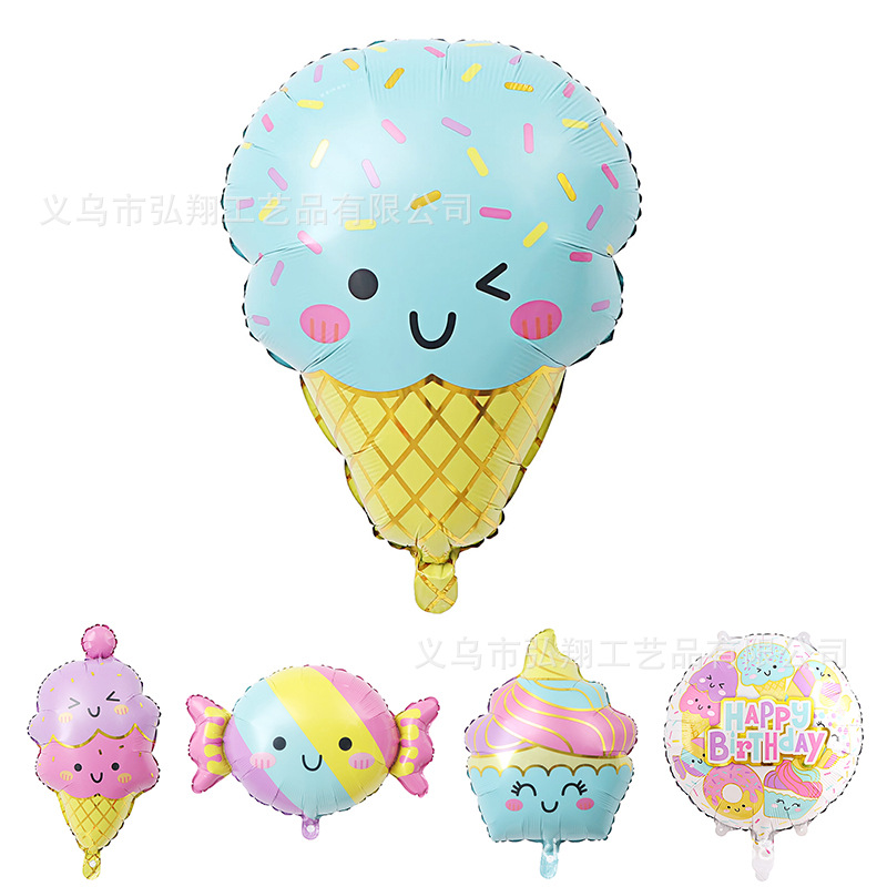 New Summer Cute Cartoon Ice Cream Shape Aluminum Balloon Children's Birthday Decoration Ice Cream Candy Cone