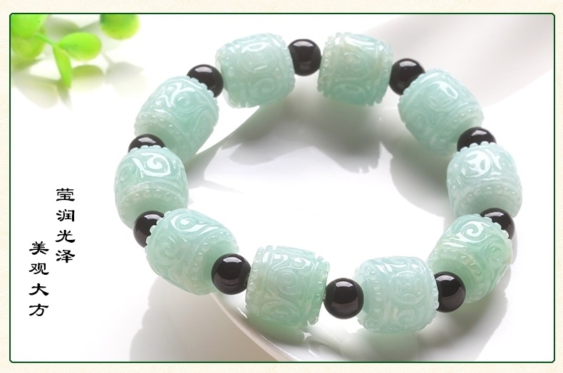 天然玉石天然缅甸a货翡翠路路通手链男款淡绿玉石手串佛珠情侣款