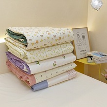 韩式全棉小碎花绗缝夹棉防滑床盖三件套纯棉可水洗花边加厚床单++