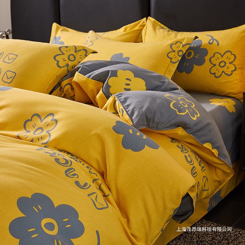 四件套加厚裸睡纯棉磨毛斜纹被套春秋款冬季1.8m2米