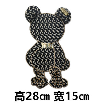 英文字母小熊刺绣布贴diy卡通动物皮革补丁贴布绣童装服装辅料批
