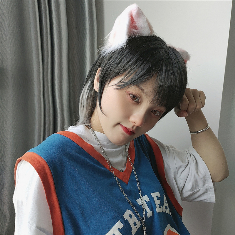 假发男挑染鲻鱼头时尚帅气挂耳染狼尾网红同款中性表演超a全头套