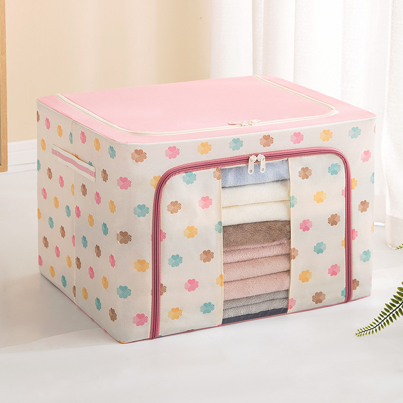 Oxford Cloth Storage Box Folding Fabric Steel Frame Box Home Storage Box Large Capacity Clothes Quilt Storage Box