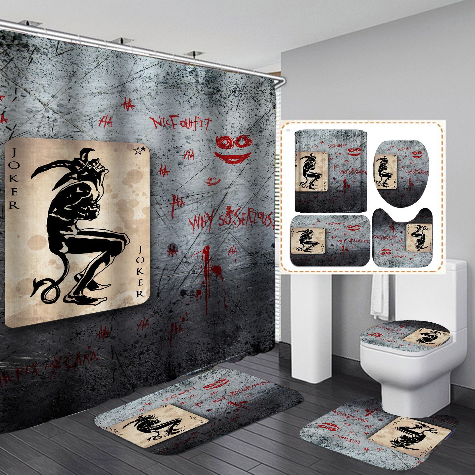 Halloween Shower Curtain Set Horror Series Waterproof Punch-Free Partition Curtain Bath Curtain Hotel Toilet Rain Curtain