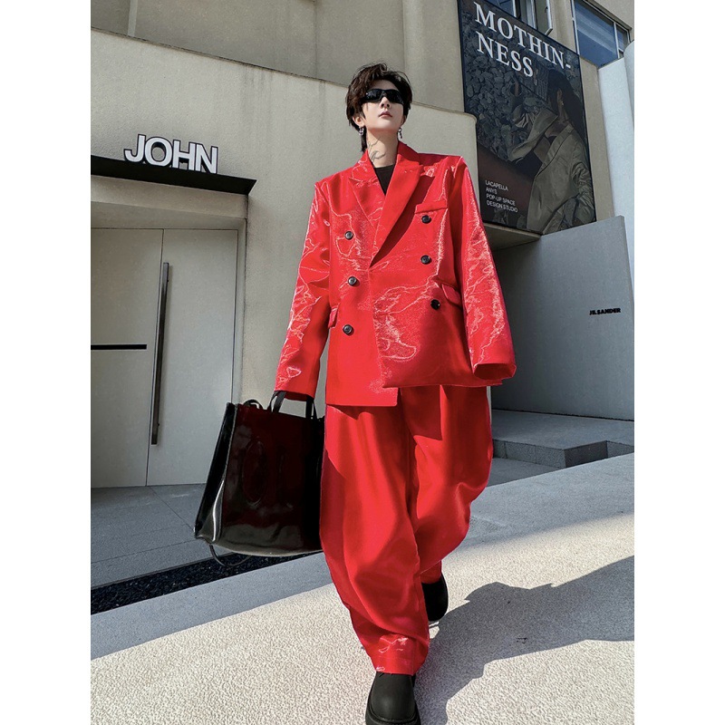 设计感小众红色西服套装高级感上衣oversize西装外套男h2106 5200