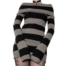 女装春季新款条纹收腰长袖针织包臀短裙速卖通亚马逊eBay一件代发