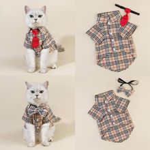 新2023宠物衬衫(送领带领结) 狗狗格子衣服衣服 猫咪服饰亚马逊