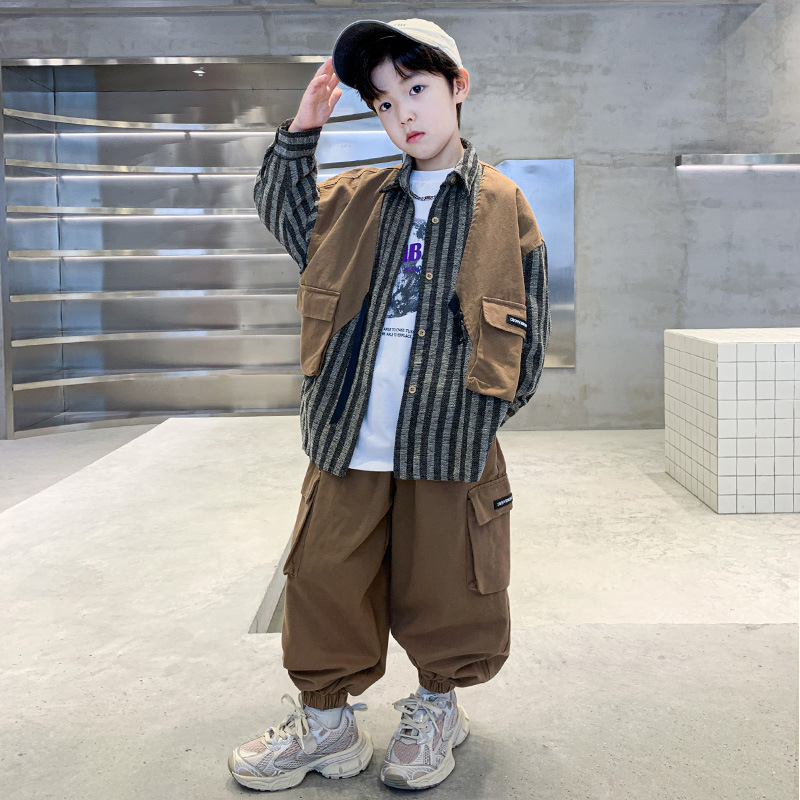 男童秋装套装2024年新款帅气中大童装春秋款休闲男孩工装两件套潮