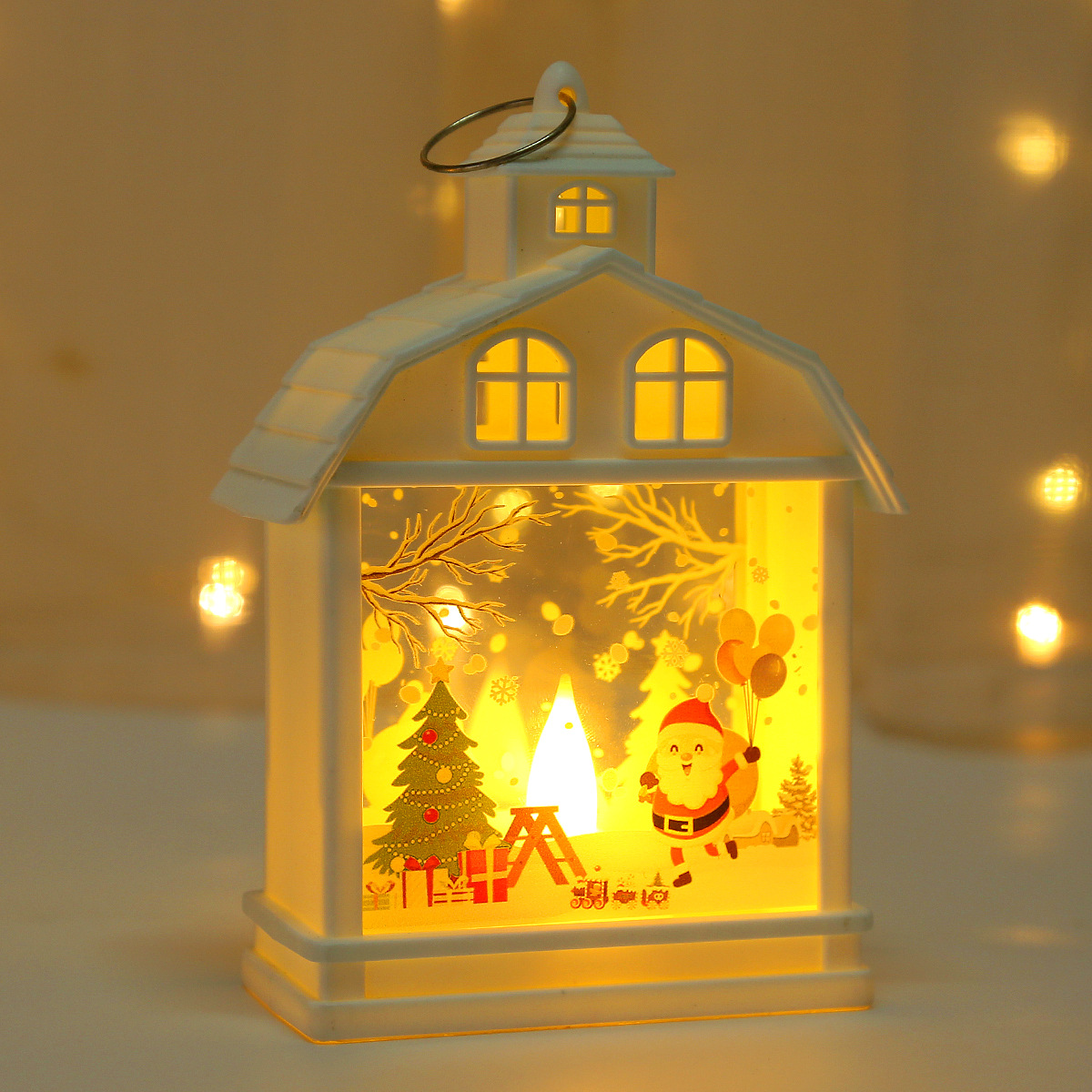 Cross-Border Christmas Decoration Creative House Storm Lantern Led Portable Small Night Lamp Ambience Light Window Decoration Pendant