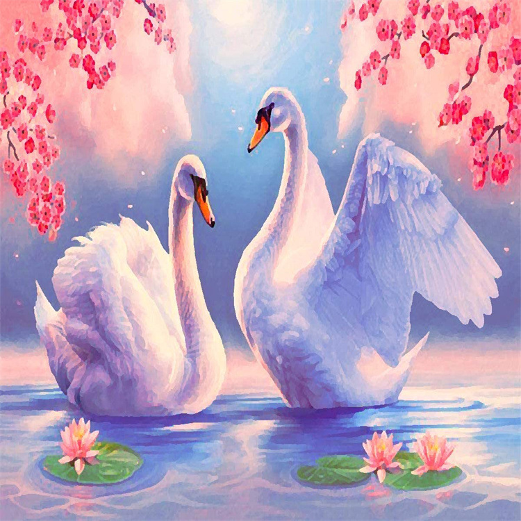 5d钻石画十字绣客厅卧室挂画圆钻亚马逊热卖款天鹅情侣满钻钻石画