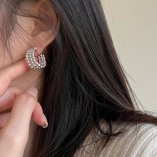 七秒s925纯银耳钉女三层银珠耳环时髦重工款多层韩国品牌同款E846