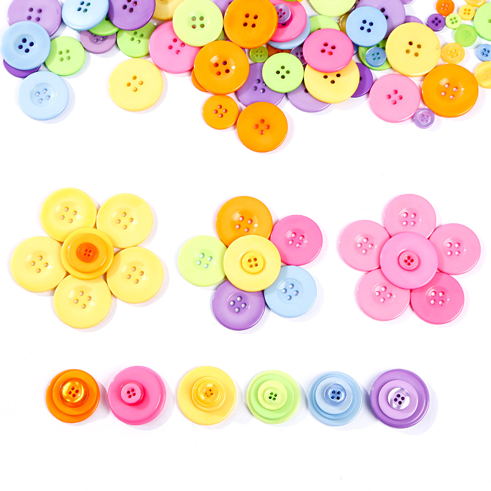 儿童纽扣 彩色树脂扣子幼儿园创意手工制作材料diy粘钮扣花