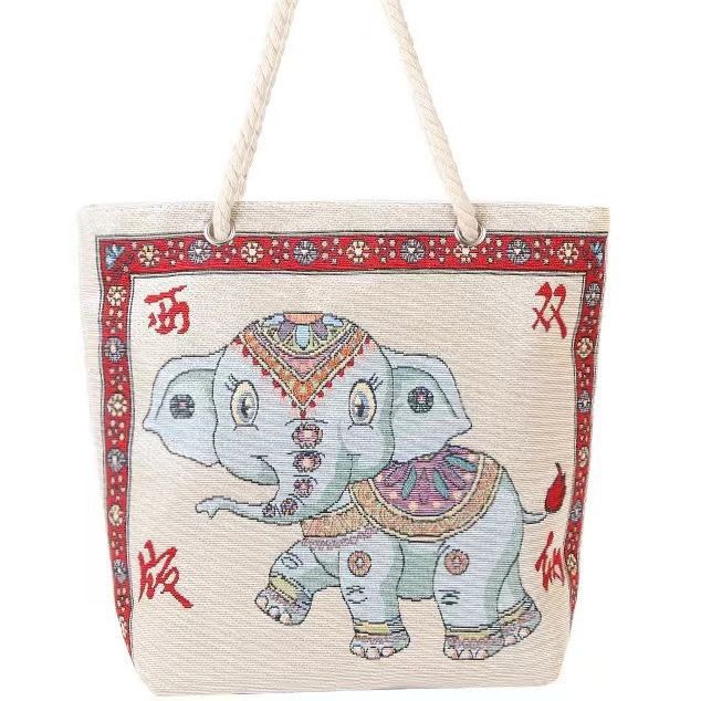 This Year's Popular Elephant Canvas Embroidered Bag Women's Scenic Spot Features Large Capacity New National Fashion Tote Bag