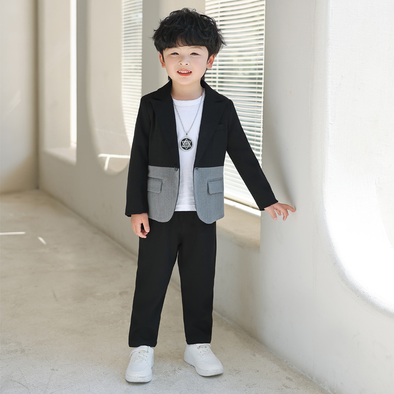 Children's Suit 2023 Autumn New Small Suit Korean Style Handsome Boys Patchwork Top Coat Trendy One Piece Dropshipping