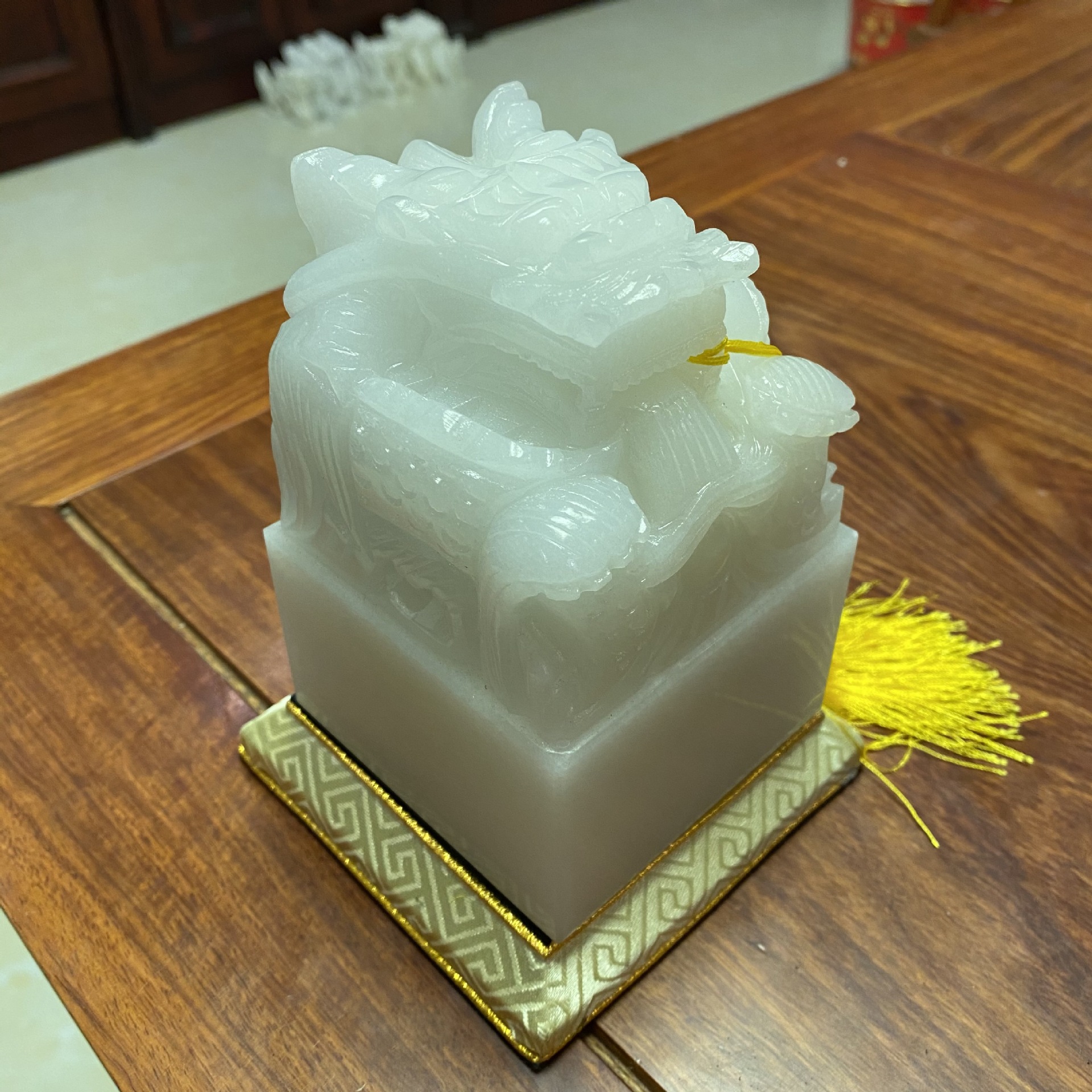阿富汗白玉玉玺印章摆件龙印玉玺玉石摆件商务办公工艺品礼品带座