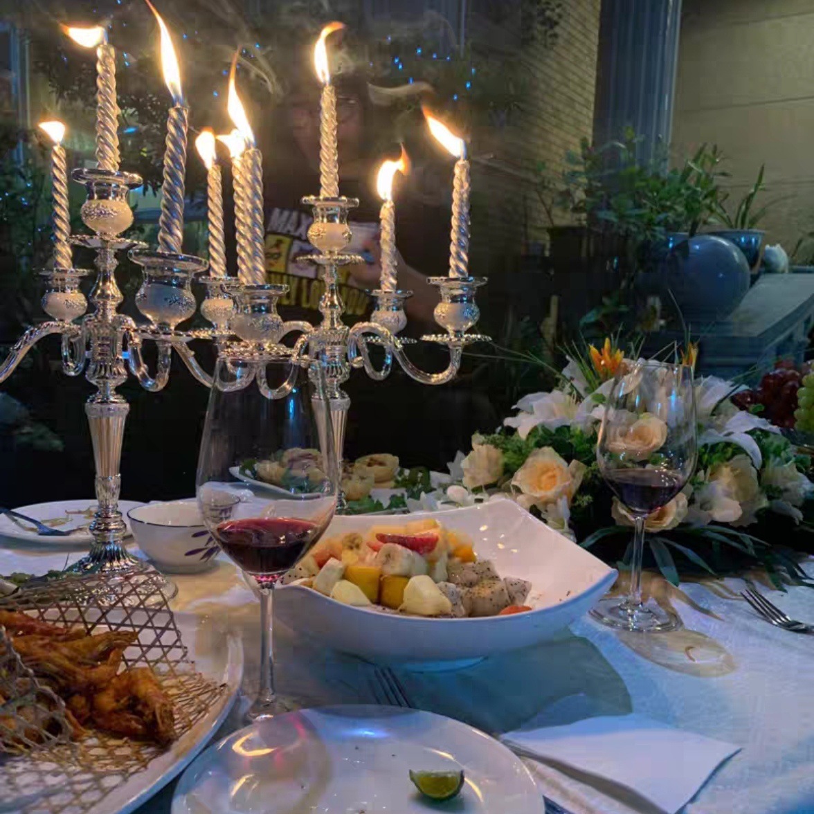 欧式烛台电镀螺纹蜡烛求婚西餐厅摆件圣诞节布置烛光晚餐长杆蜡烛