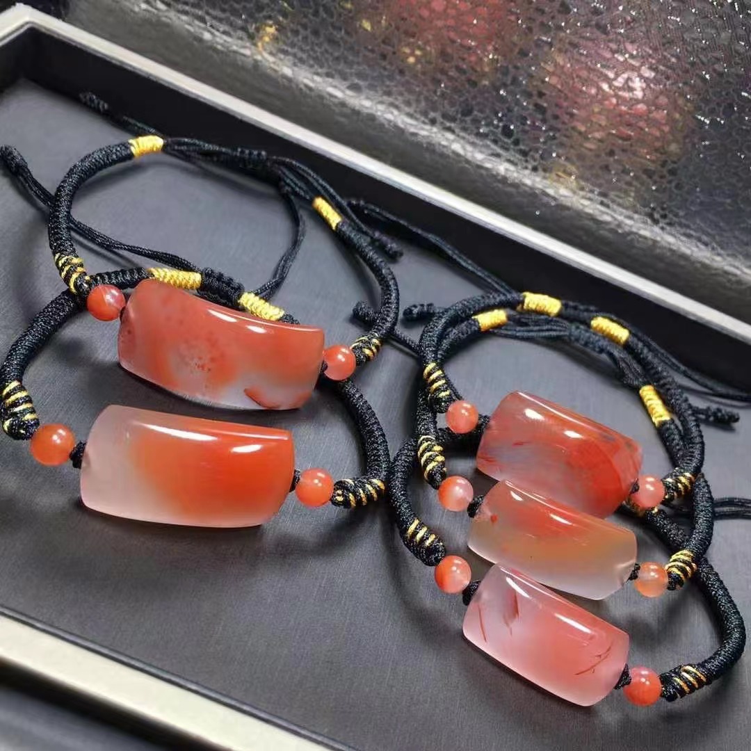 天然凉山南红 川料无事牌单圈手工编织手链飘红个性文玩手串-阿里巴巴