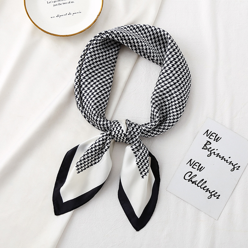 spring and summer new silk-like scarf female temperament korean houndstooth fresh bank stewardess professional square scarf