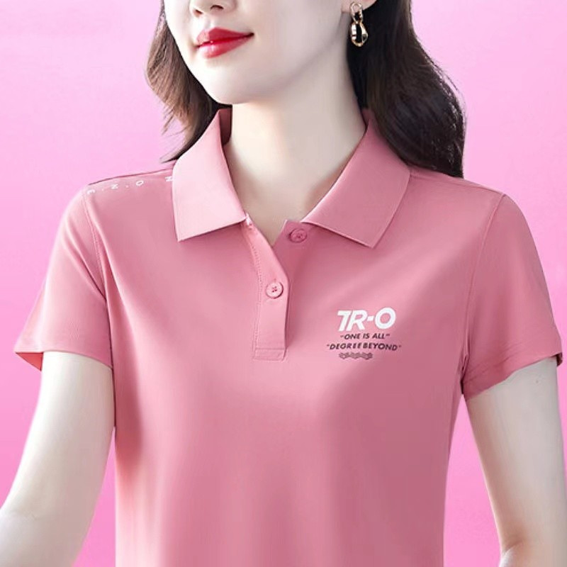 2024 New Short-Sleeved T-shirt Women's Sports Lapel Polo Shirt Summer Elegant Top Large Size Middle-Aged Mom Wear