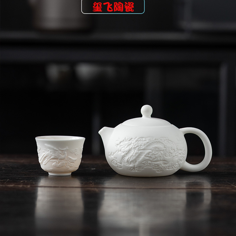 厂家浮雕闭水关水西施壶羊脂玉陶瓷大容量单壶泡茶壶精品功夫茶具