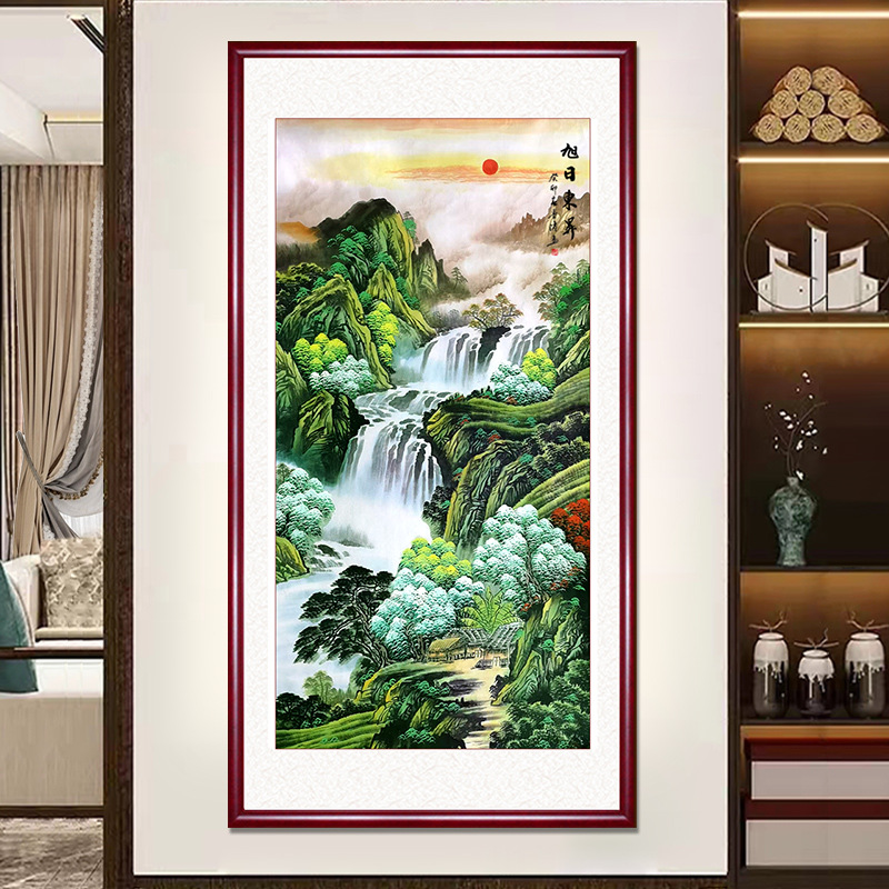 国画山水画纯手绘真迹鸿运当头入户玄关竖版新中式挂画过道装饰画
