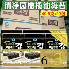 韩国清净园海苔整箱橄榄油6+3传统海苔即食儿童零食寿司包饭紫菜