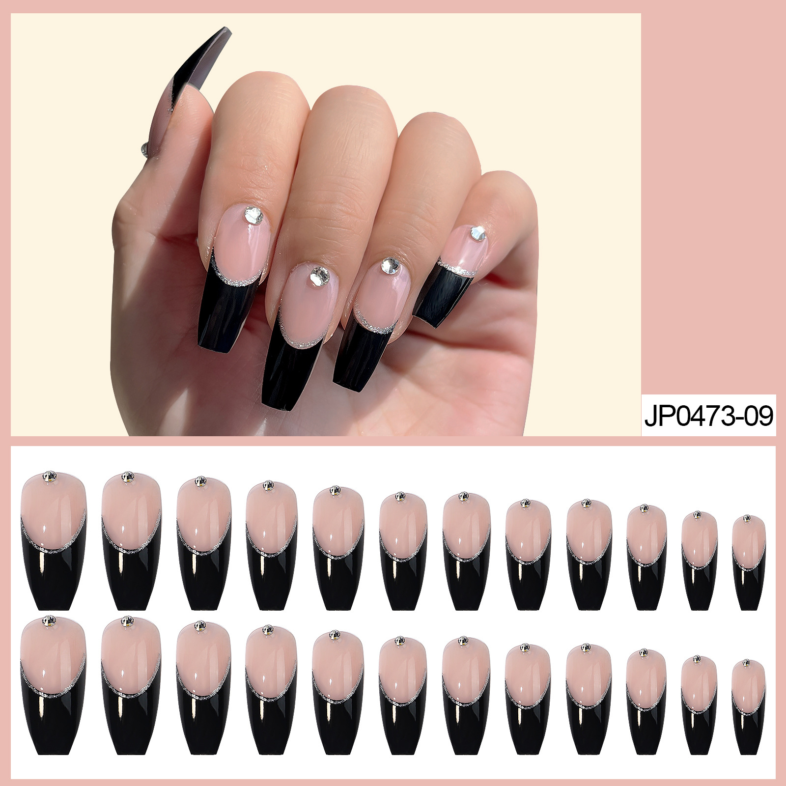 Black French Long Ballet Wear Nail Beauty Piece Removable Nail Shaped Piece Nail Tip Wholesale Nail Beauty Piece Nail Stickers