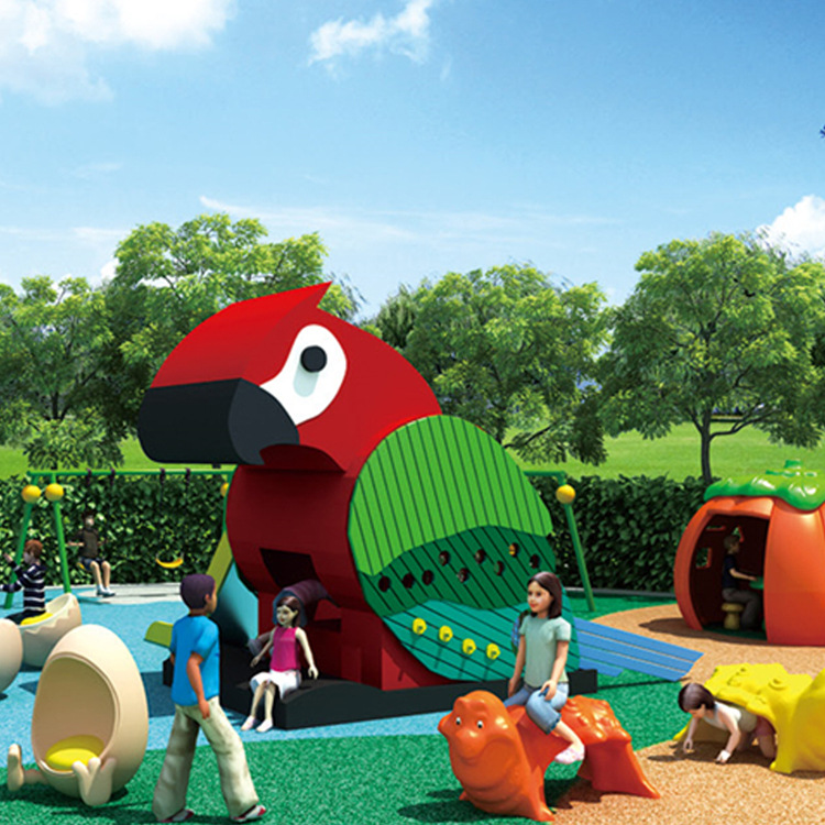 工厂优惠价格 卡通鹦鹉滑梯 非标卡通动物水果滑梯