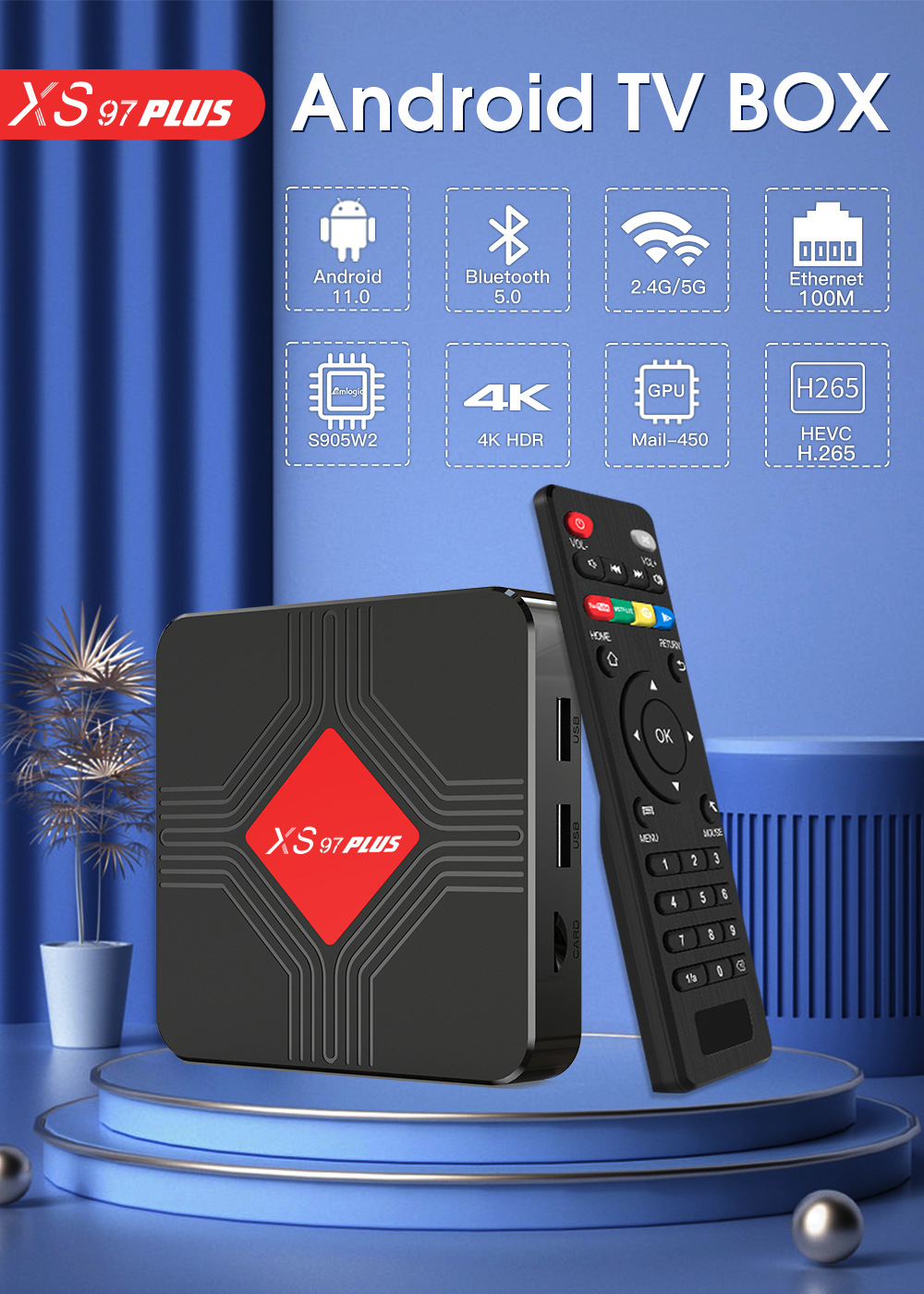 高清4k电视盒子蓝牙新款外贸网络机顶盒4 32g双频s905w2机顶盒