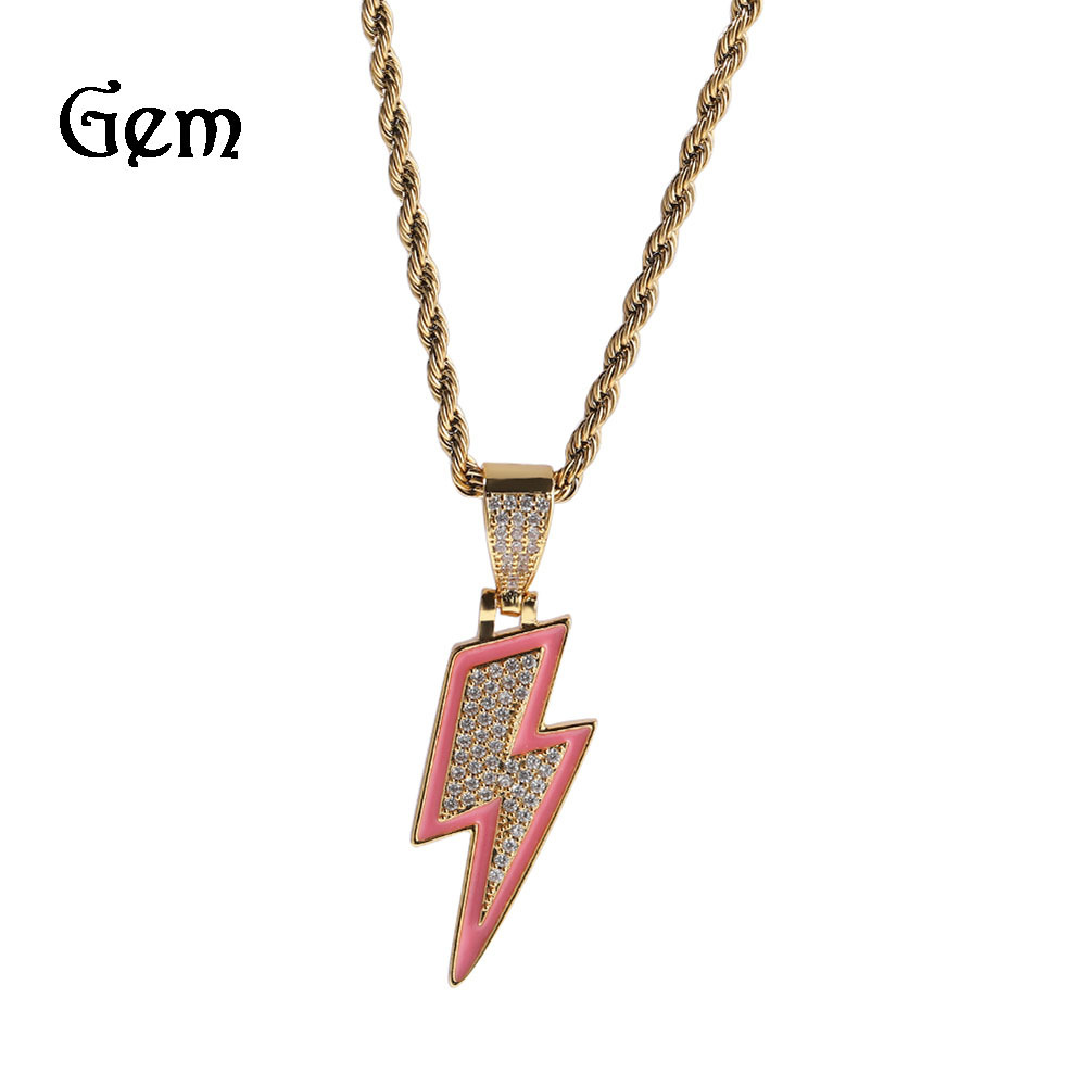 European and American Personalized Luminous Lightning Necklace Simple Trendy Cool Ins Style Dripping Oil Inlaid Zirconium Hip Hop Ear Accessories All-Match Sweater Chain