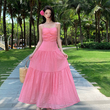 橘子月仙女上镜多巴胺海边吊带长裙粉色连衣裙高个子仙气大裙摆