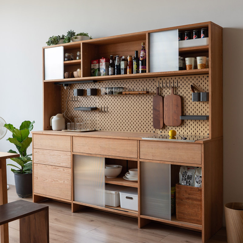 所有日式实木餐边柜简约北欧一体靠墙客厅碗橱置物架储物高柜