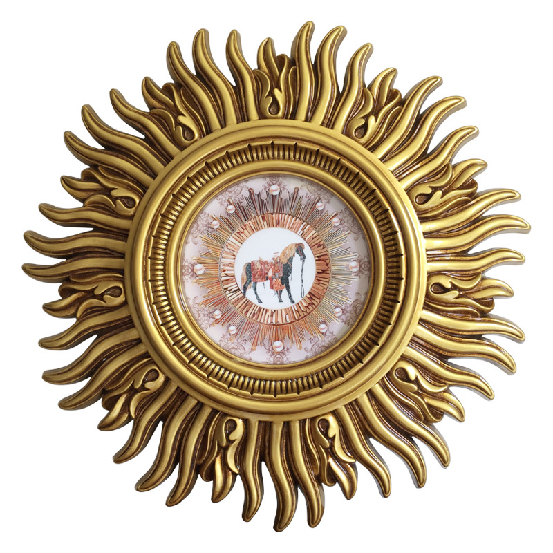 适用欧式客厅太阳神装饰镜美式玄关镜子壁挂沙发墙面镜法式壁炉挂