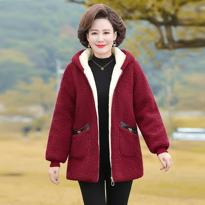 中年棉衣女妈妈装外套冬加绒加厚妈妈新款棉衣秋冬棉袄颗粒绒棉衣