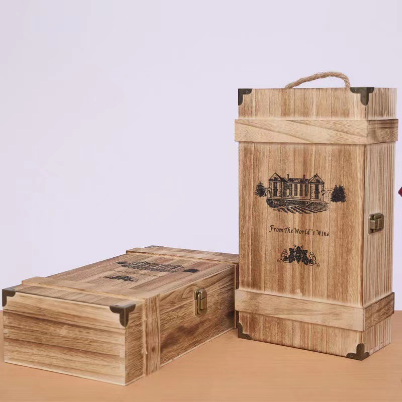 双支红酒木盒实木制酒盒葡萄酒红酒包装盒松木礼盒桐木礼盒-阿里巴巴