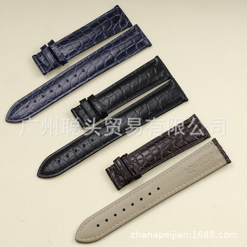 鳄鱼皮表带圆纹真鳄鱼皮厂家现货批发通用手表带配件圆纹真皮表带