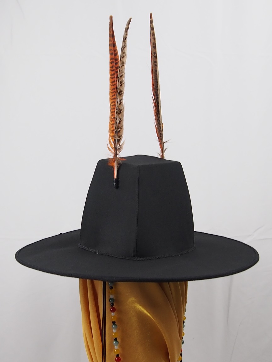 手工制作明代方顶大帽古风笠帽配交领袍飞鱼服