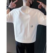 白色短袖夏季男款潮牌潮流2024新款小领口T恤300g重磅体恤五分袖