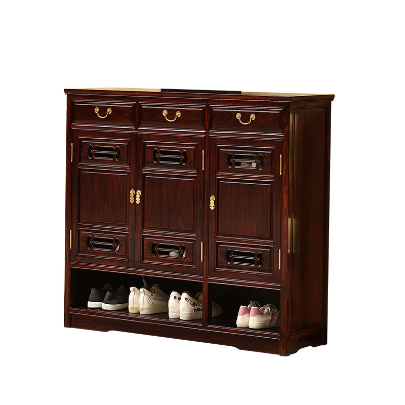 红木鞋柜印尼黑酸枝木三四门玄关鞋柜储物柜门厅柜家用隔断柜中式