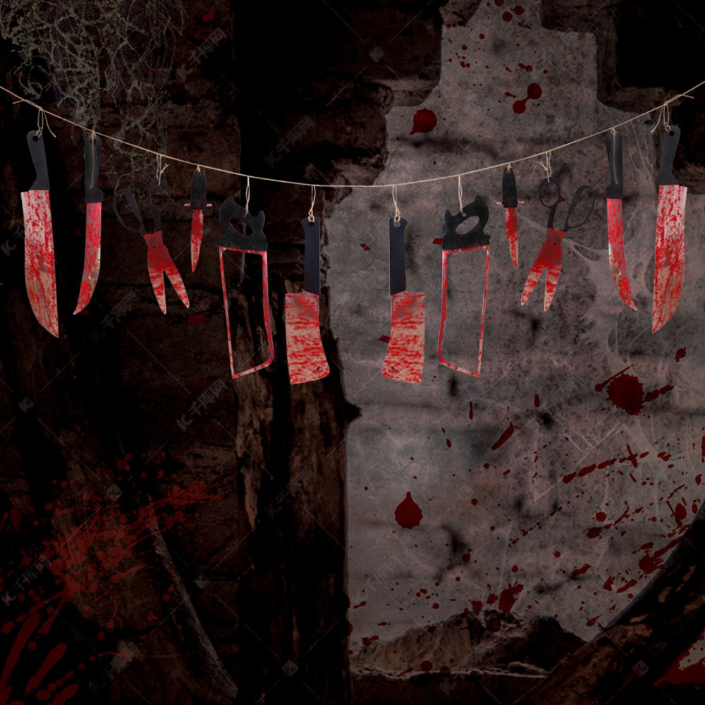 跨境万 圣节血刀挂件拉旗派对酒吧鬼屋装饰道具恐怖血刀吊饰装饰